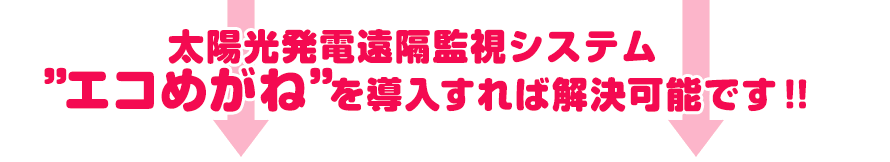 太陽光発電遠隔監視システム　”エコめがね”を導入すれば解決可能です！！