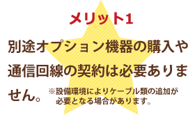 別途オプション機器の購入や通信回線の契約は必要はありません。