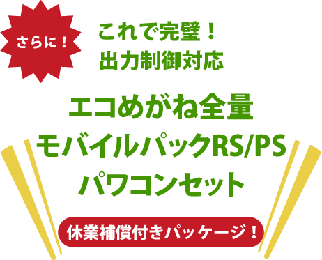 さらにオムロン製出力制御対応パワコンをパッケージにした エコめがね全量モバイルパックRSパワコンセットも新登場！